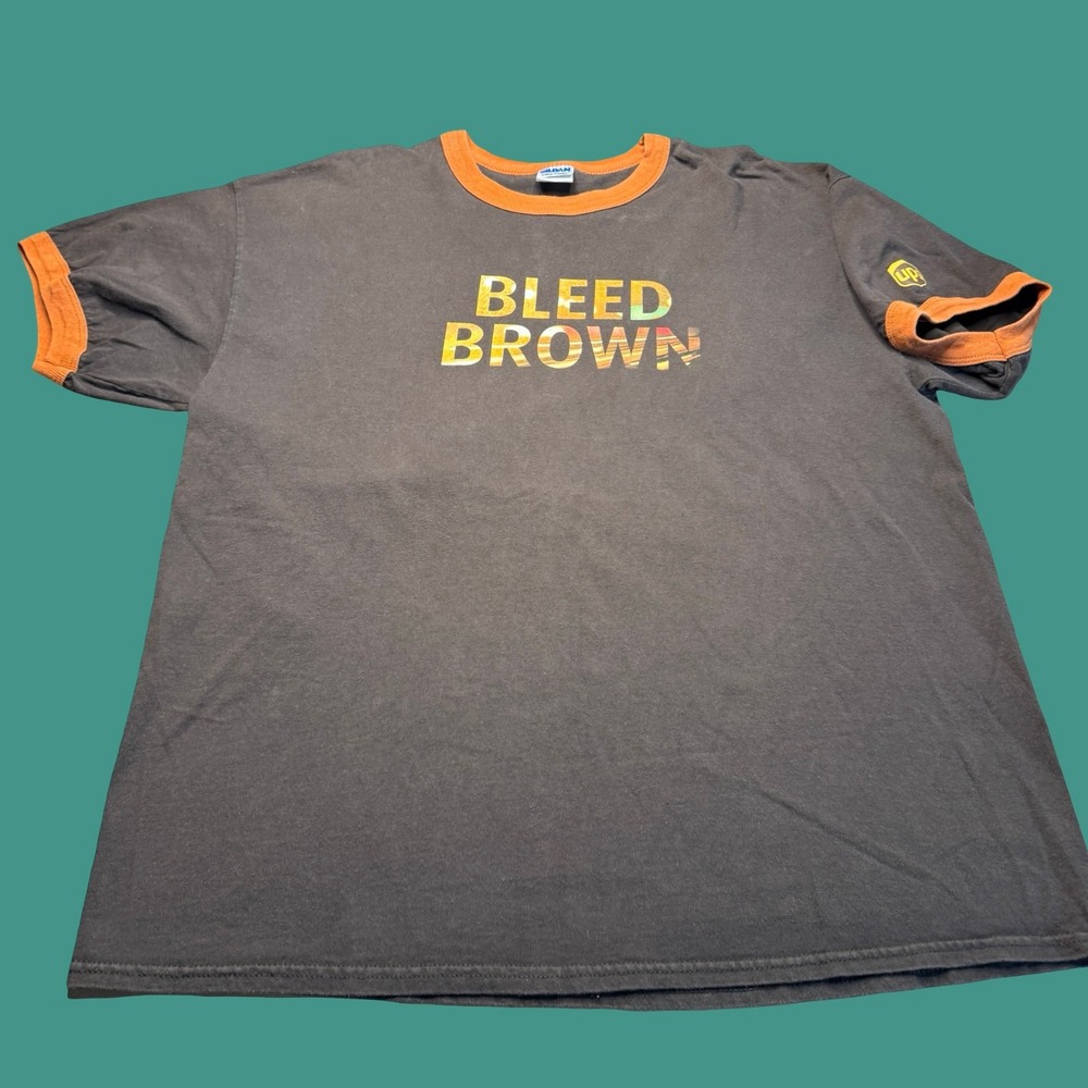 UPS Bleed Brown T Shirt XL Brown Orange Ringer Employee Work Uniform Graphic
